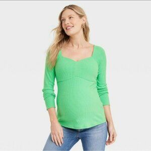 NWT Isabel By Ingrid & Isabel Green Ribbed Long Sleeve Maternity Top Square Neck
